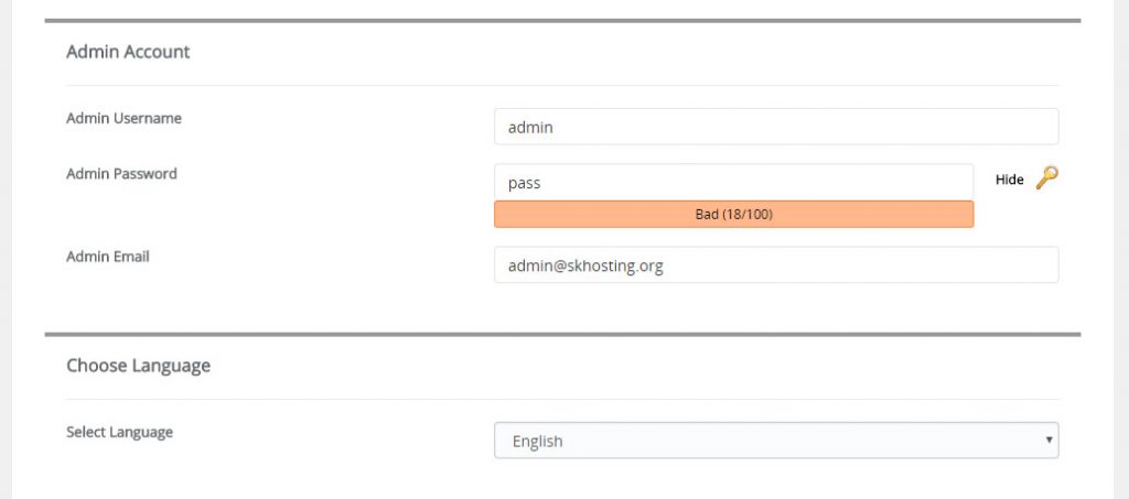 Username admin password. Select language.